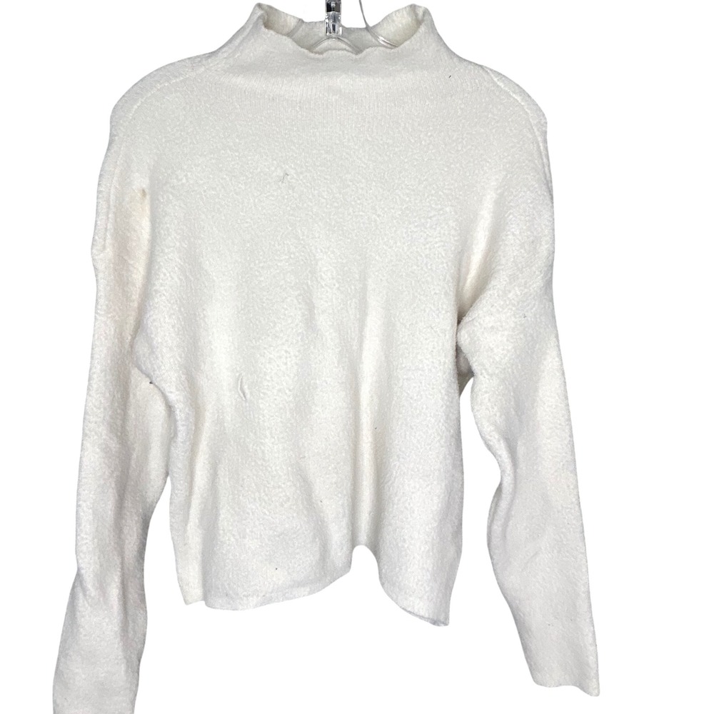 Express White SMALL Fuzzy‎ Mock Neck Relaxed Knit Sweater Long Sleeve